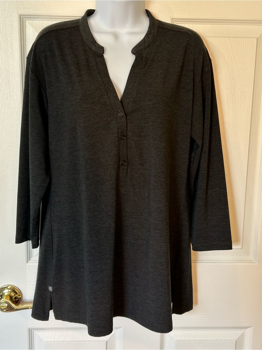 Fire Fly Performance Bamboo Henley Lg Grey 3/4 Sleeves